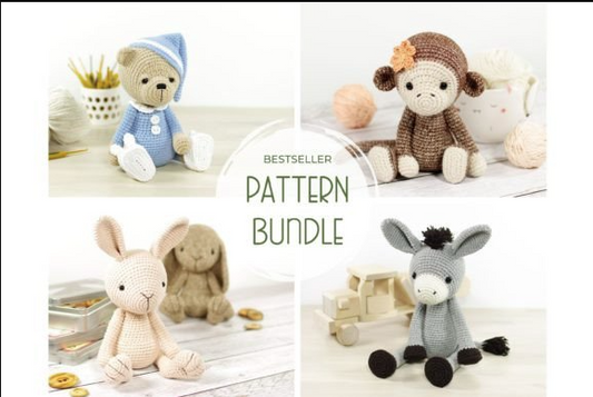 Animal Amigurumi Crochet Pattern Bundle – Rabbit, Donkey, Monkey & Bear 🐇🐴🐒🐻